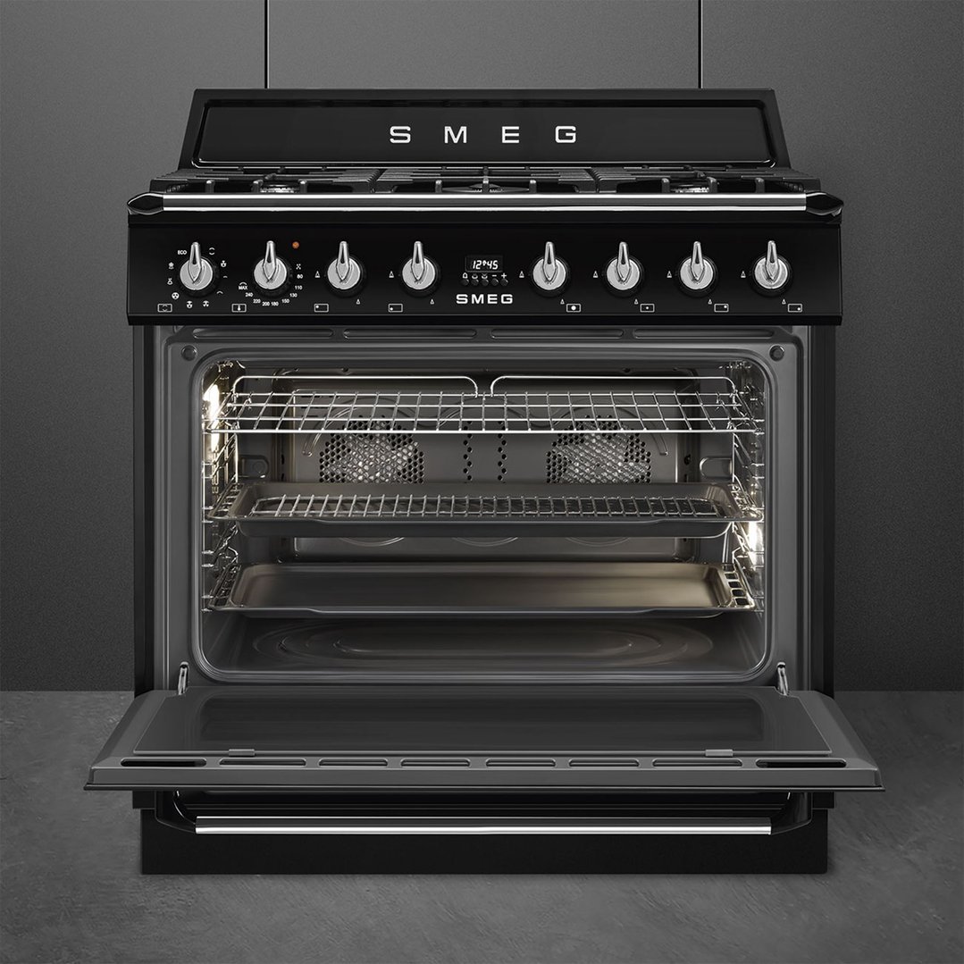 Smeg 90cm Victoria Dual Fuel Pyro Freestanding Cooker - Black TRA90GPBL