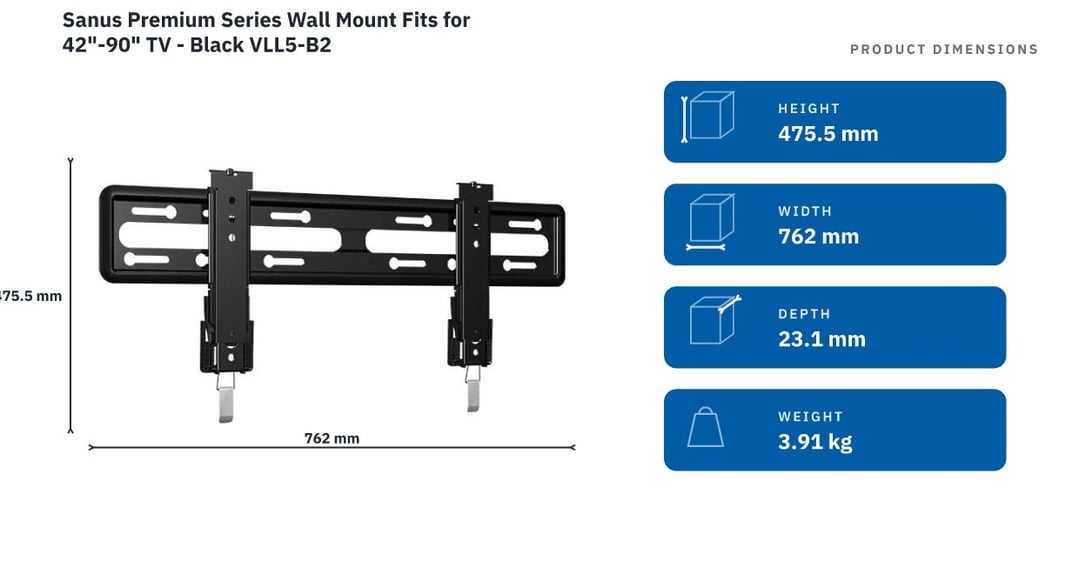 Sanus Premium Series Wall Mount Fits for 42"-90" TV - Black VLL5-B2
