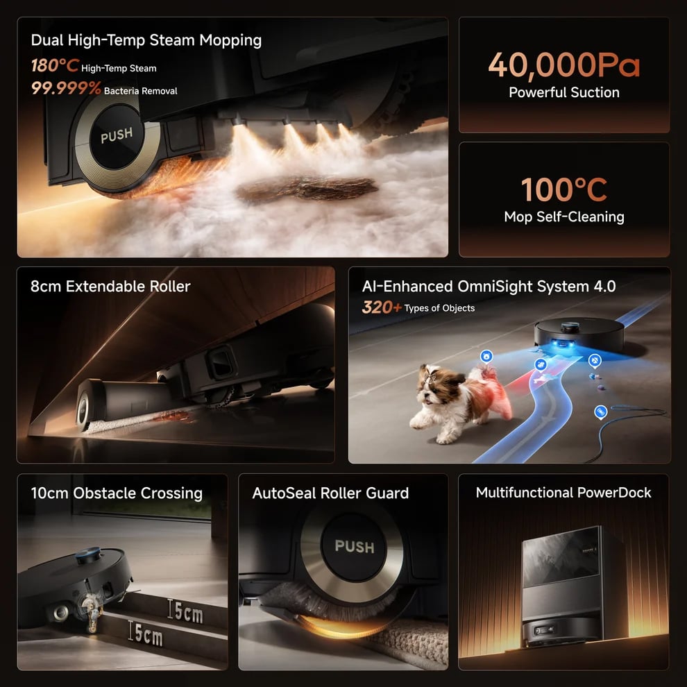 Dreame Aqua20 Ultra Roller Steam Mopping Robot Vacuum - Black DRE-AQUA20UR