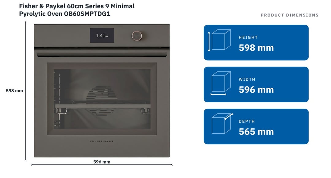 Fisher & Paykel 60cm Series 9 Minimal Pyrolytic Oven OB60SMPTDG1 — product dimensions