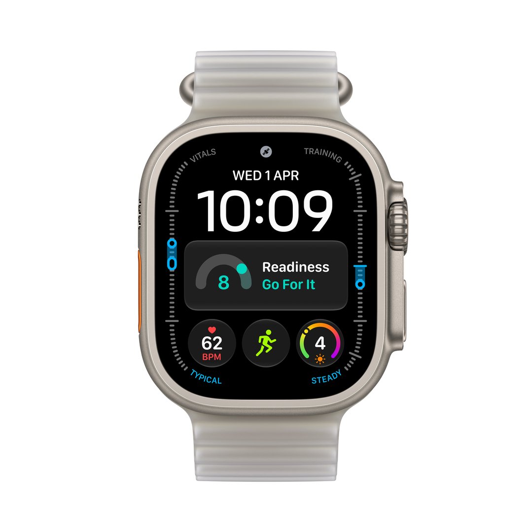 Apple Watch Ultra 4 GPS + Cellular 49mm Natural Titanium Case with Translucent Gray Ocean Band MJAD4X/A