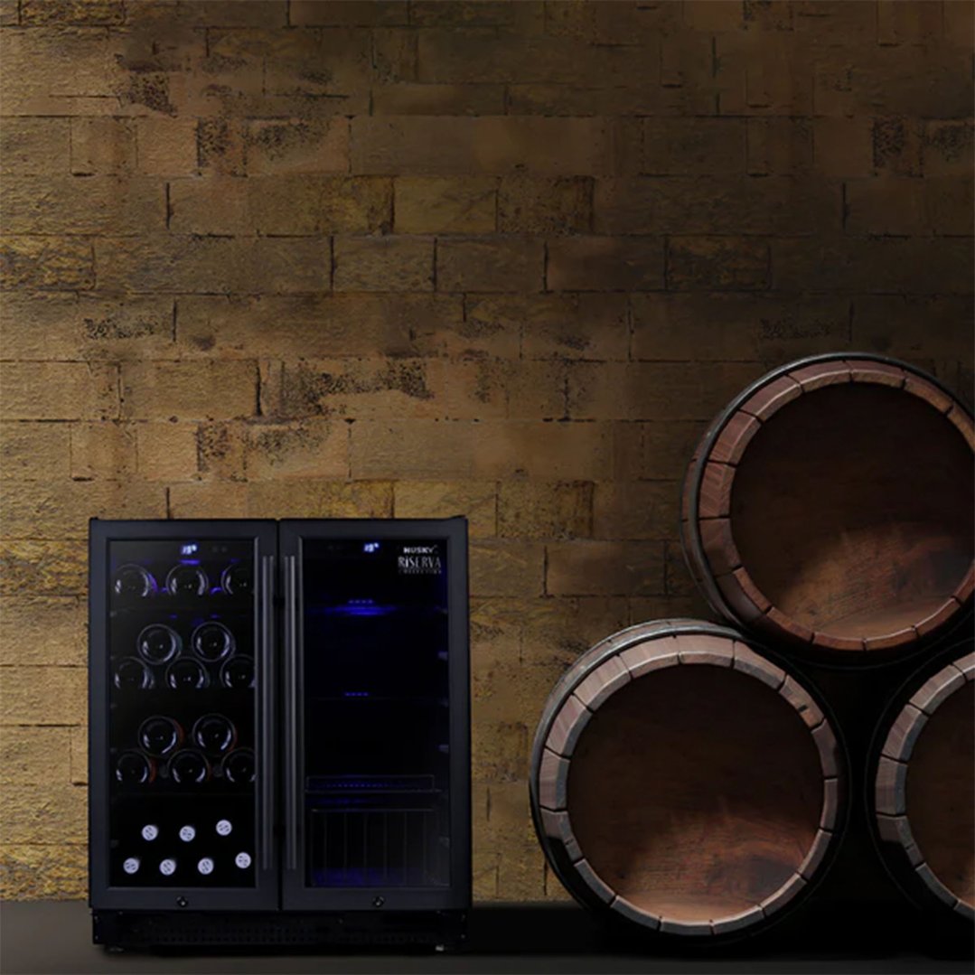 Husky Riserva 168L Double Door Dual Zone Wine Fridge in Black HUSWS66MBZY