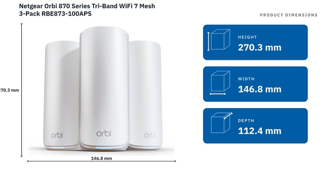 Netgear Orbi 870 Series Tri-Band WiFi 7 Mesh 3-Pack RBE873-100APS