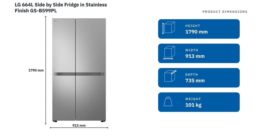LG 664L Side by Side Fridge in Stainless Finish GS-B599PL