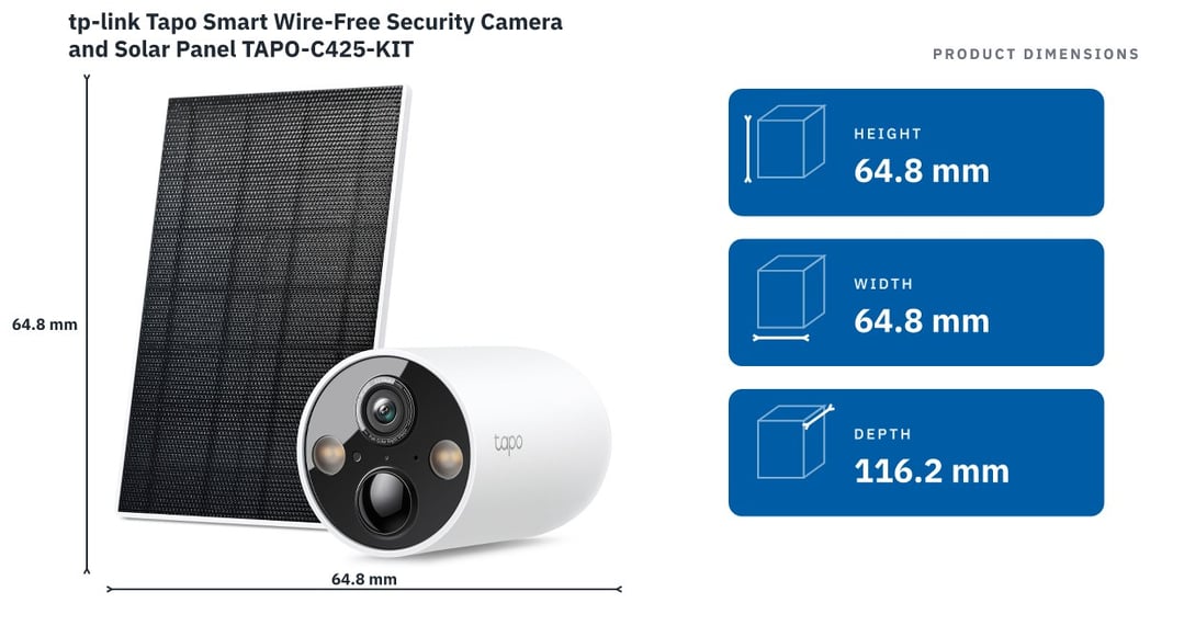 tp-link Tapo Smart Wire-Free Security Camera and Solar Panel TAPO-C425-KIT — product dimensions