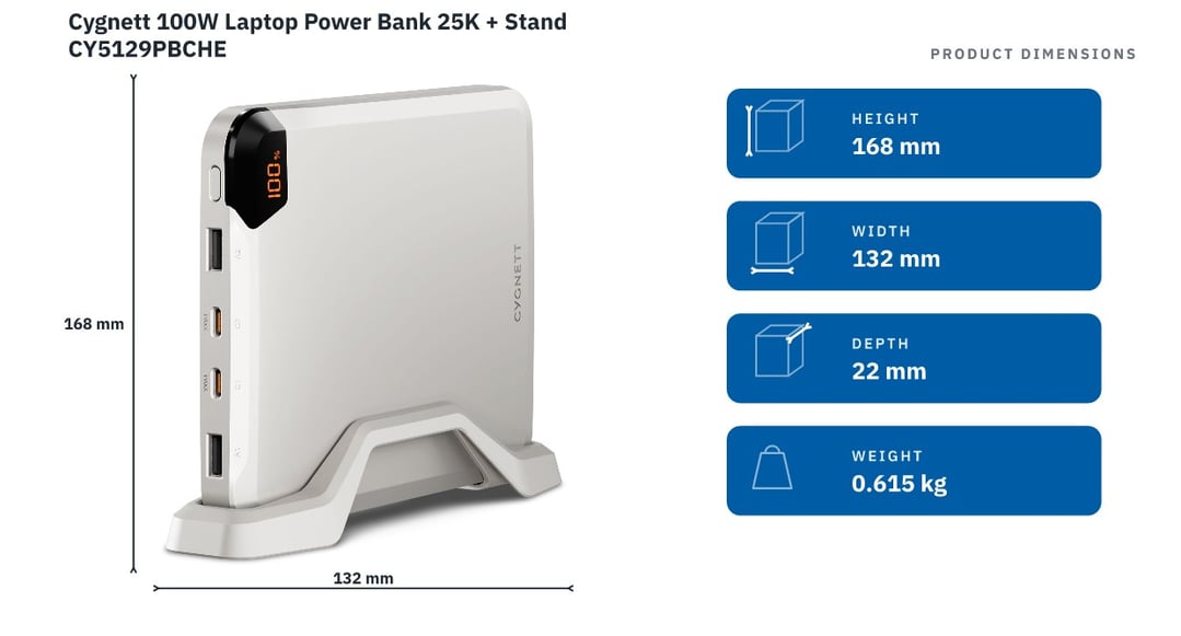 Cygnett 100W Laptop Power Bank 25K + Stand CY5129PBCHE