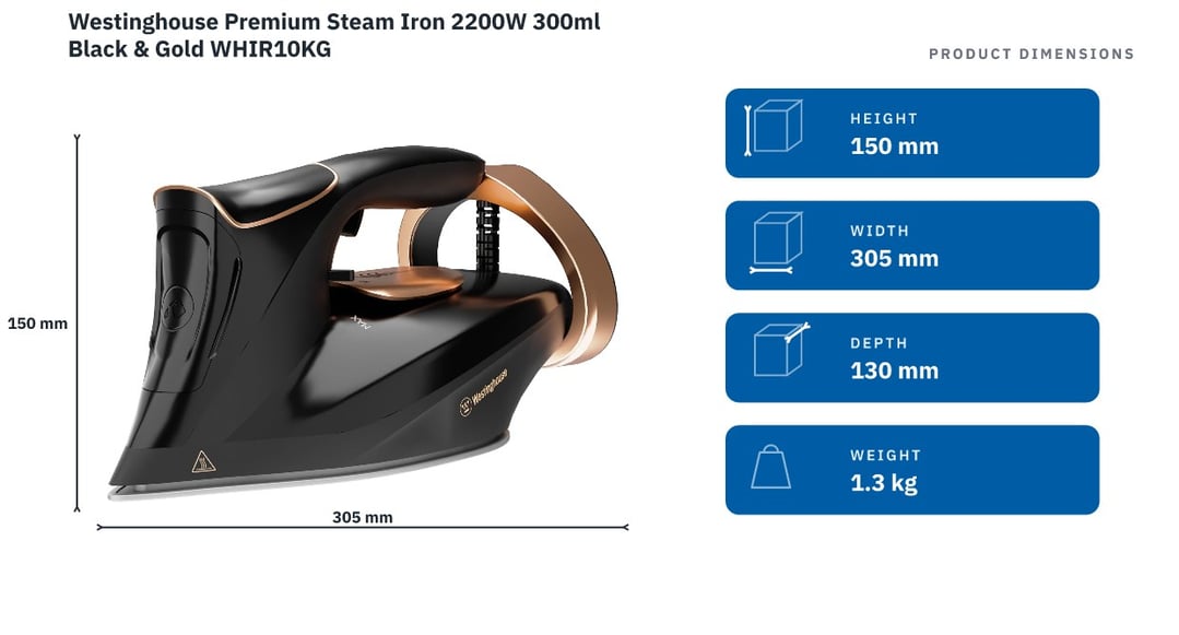 Westinghouse Premium Steam Iron 2200W 300ml Black & Gold WHIR10KG