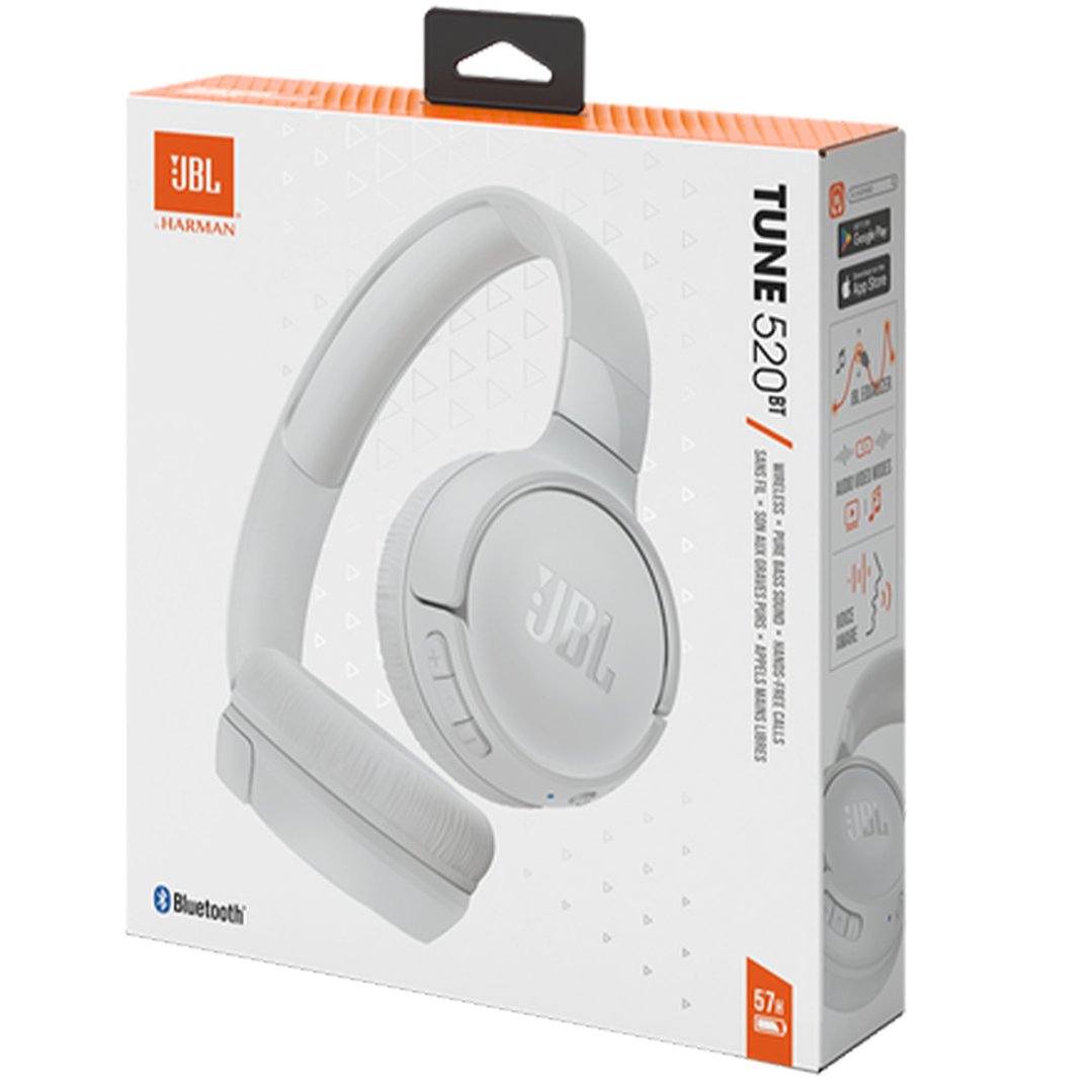 JBL Tune 520BT  Wireless on-ear headphones, White JBLT520BTWHT