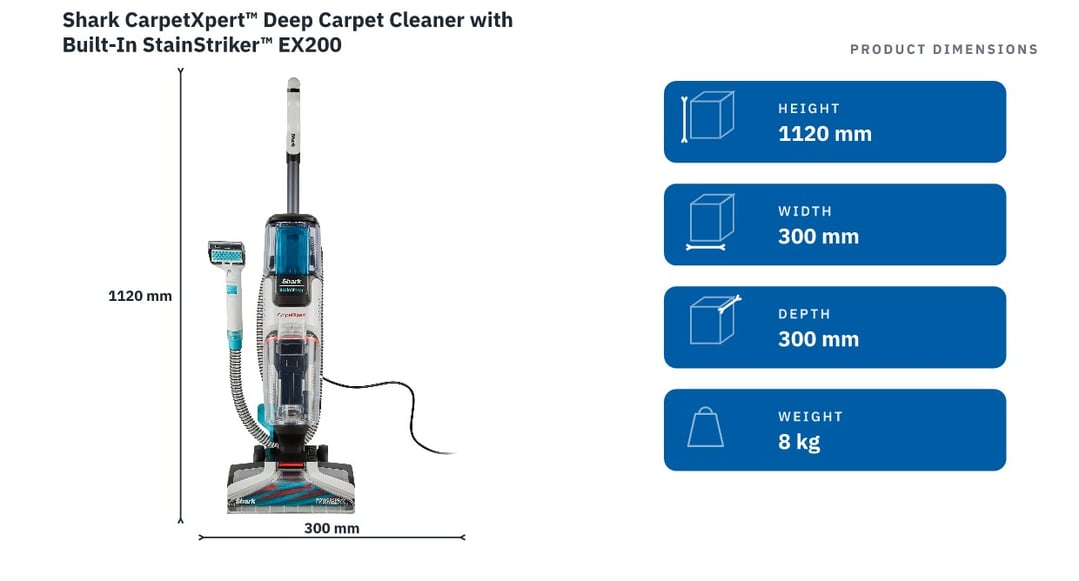 Shark CarpetXpert™ Deep Carpet Cleaner with Built-In StainStriker™ EX200 — product dimensions