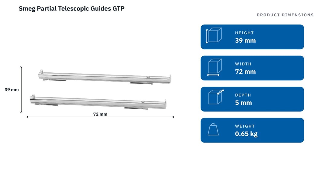 Smeg Partial Telescopic Guides GTP — product dimensions