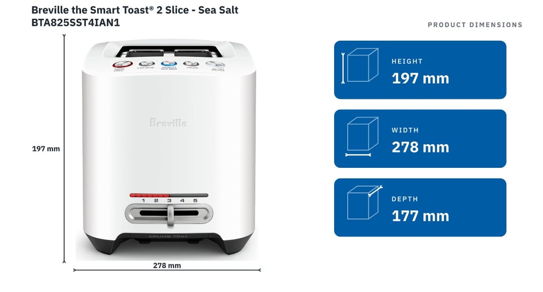 Breville the Smart Toast® 2 Slice - Sea Salt BTA825SST4IAN1 — product dimensions