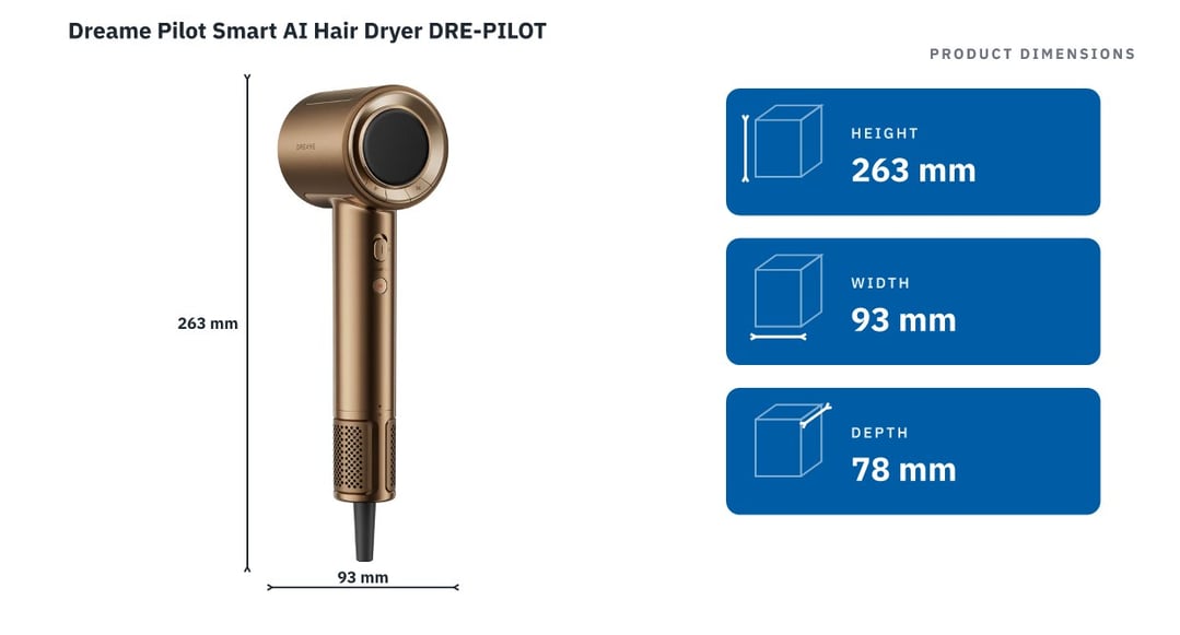 Dreame Pilot Smart AI Hair Dryer DRE-PILOT — product dimensions