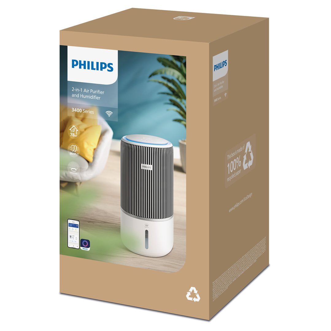 Philips PureProtect Water 3400 Series Smart 2-in-1 Air Purifier and Humidifier AC3420/10