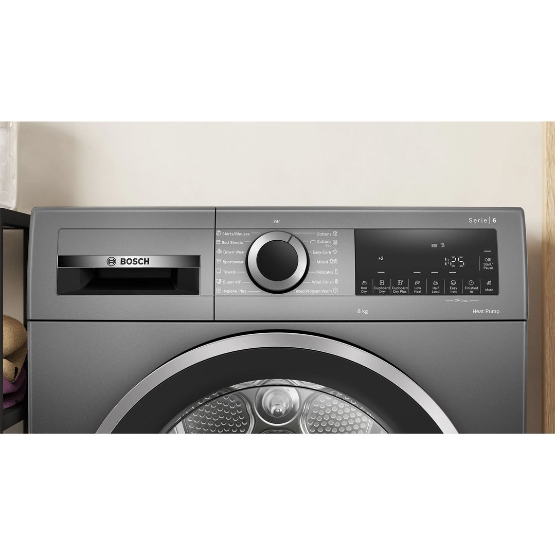 Bosch 8kg Series 6 Grey Heat Pump Dryer WQG235DRAU