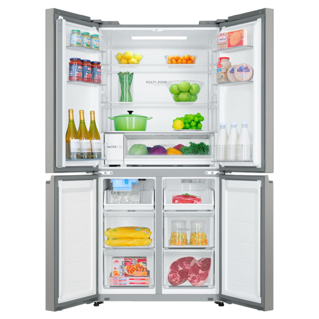 Haier Quad Door Refrigerator Freezer, 83cm, 507L, Ice & Water Satina HRF580YPS