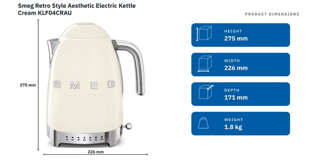 Smeg Retro Style Aesthetic Electric Kettle Cream KLF04CRAU