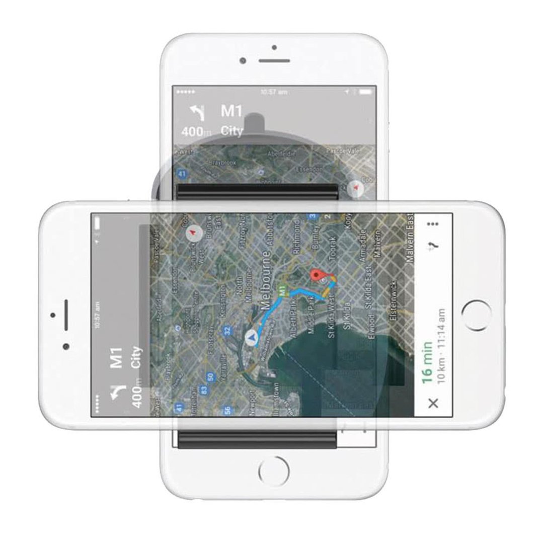 Two smartphones displaying navigation apps, one in portrait and one in landscape