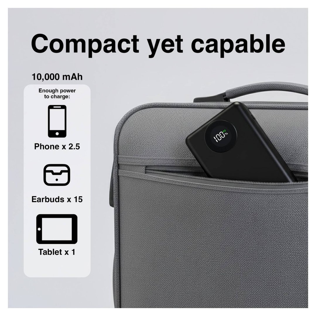 Laser 10000mAh Powerbank with LED Display Black PB-10K25BK-861