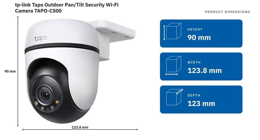 tp-link Tapo Outdoor Pan/Tilt Security Wi-Fi Camera TAPO-C500 — product dimensions