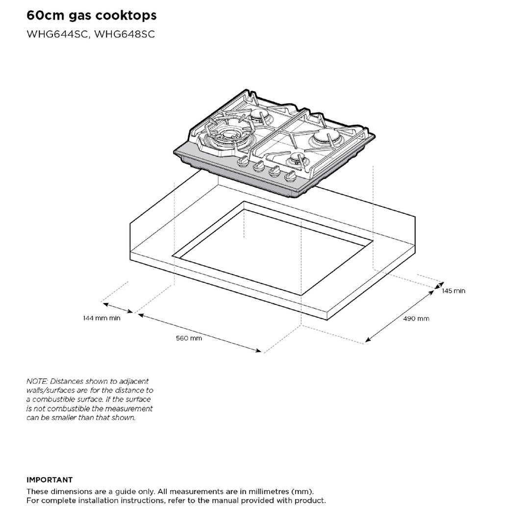 Westinghouse 60cm 4 Burner Gas Cooktop WHG648SC