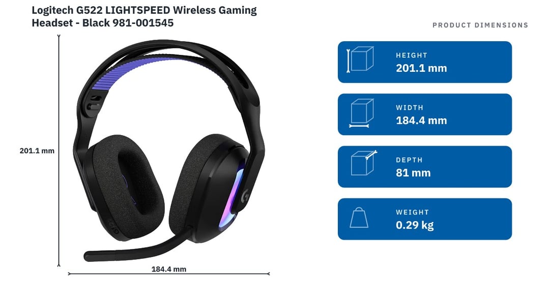 Logitech G522 LIGHTSPEED Wireless Gaming Headset - Black 981-001545
