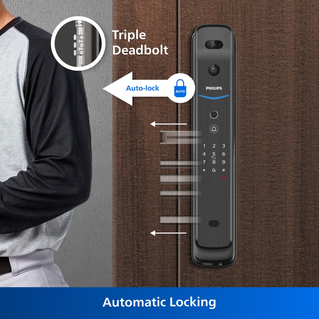 Philips Black EasyKey Smart 3D Facial Recognition And Video Intercom Mortise Door Lock DDL709-FVP-7HWS-B