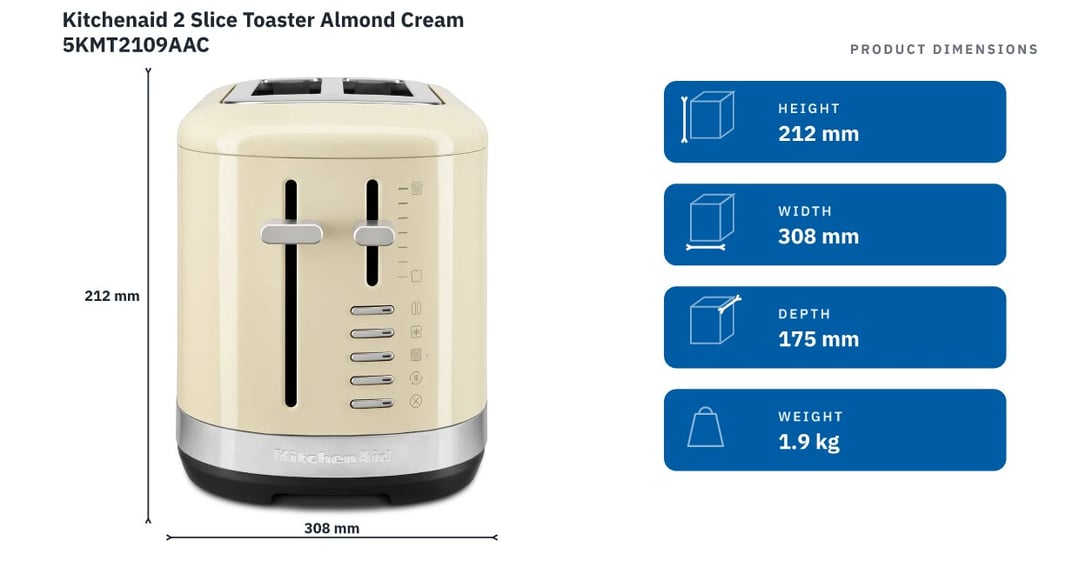 Kitchenaid 2 Slice Toaster Almond Cream 5KMT2109AAC