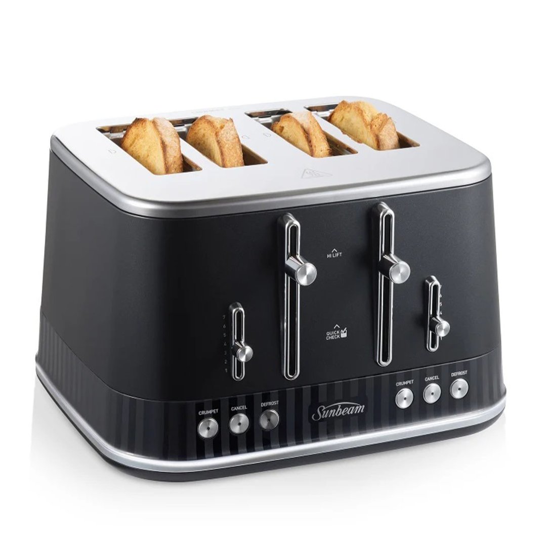 Sunbeam French Riviera Collection 1.7L Kettle and 4-Slice Toaster Breakfast Pack-Up Black Silver PUP8101BK