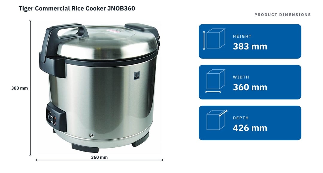 Tiger Commercial Rice Cooker JNOB360 — product dimensions