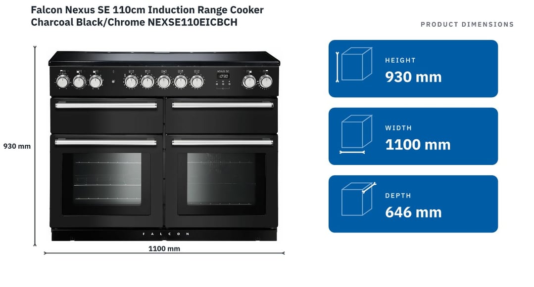 Falcon Nexus SE 110cm Induction Range Cooker Charcoal Black/Chrome NEXSE110EICBCH — product dimensions