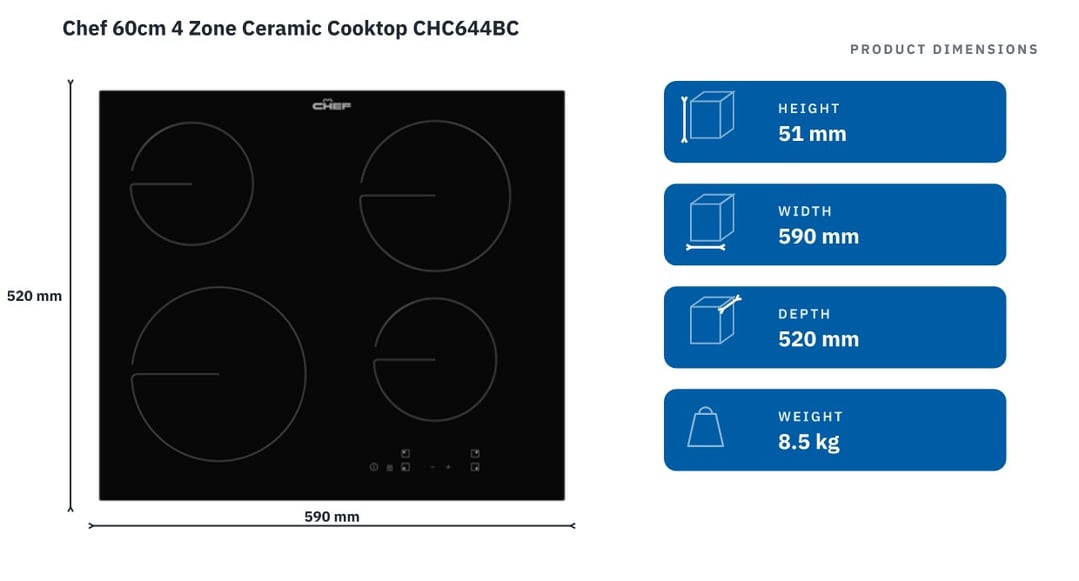 Chef 60cm 4 Zone Ceramic Cooktop CHC644BC