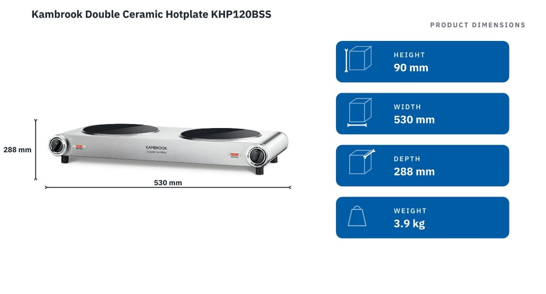 Kambrook Double Ceramic Hotplate KHP120BSS — product dimensions