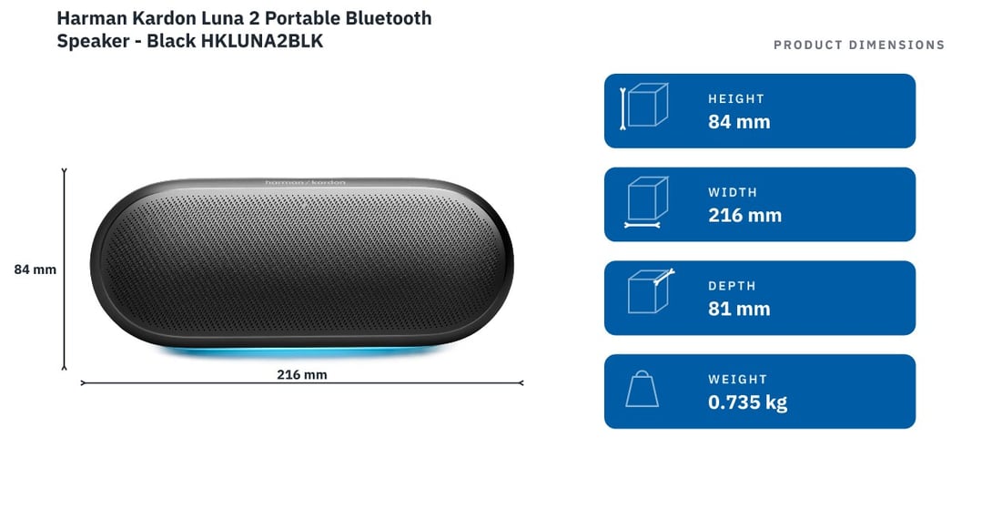 Harman Kardon Luna 2 Portable Bluetooth Speaker - Black HKLUNA2BLK — product dimensions