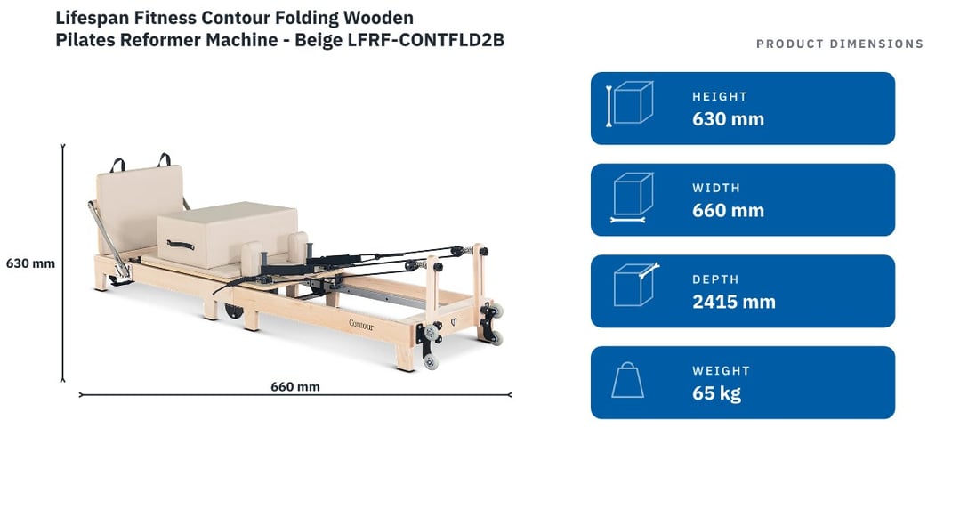 Lifespan Fitness Contour Folding Wooden Pilates Reformer Machine - Beige LFRF-CONTFLD2B — product dimensions