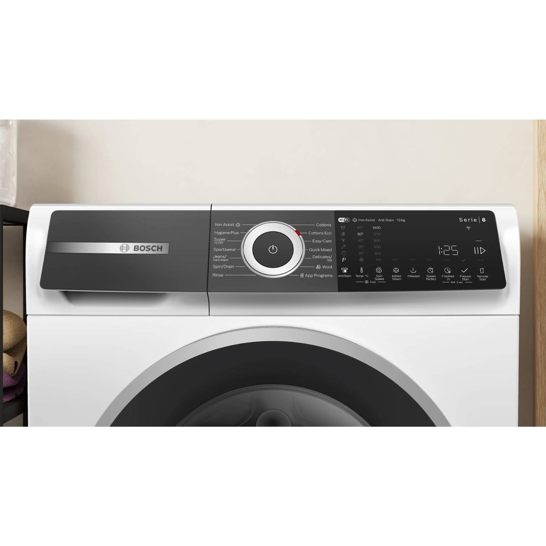 Close-up of a Bosch washing machine control panel with various settings