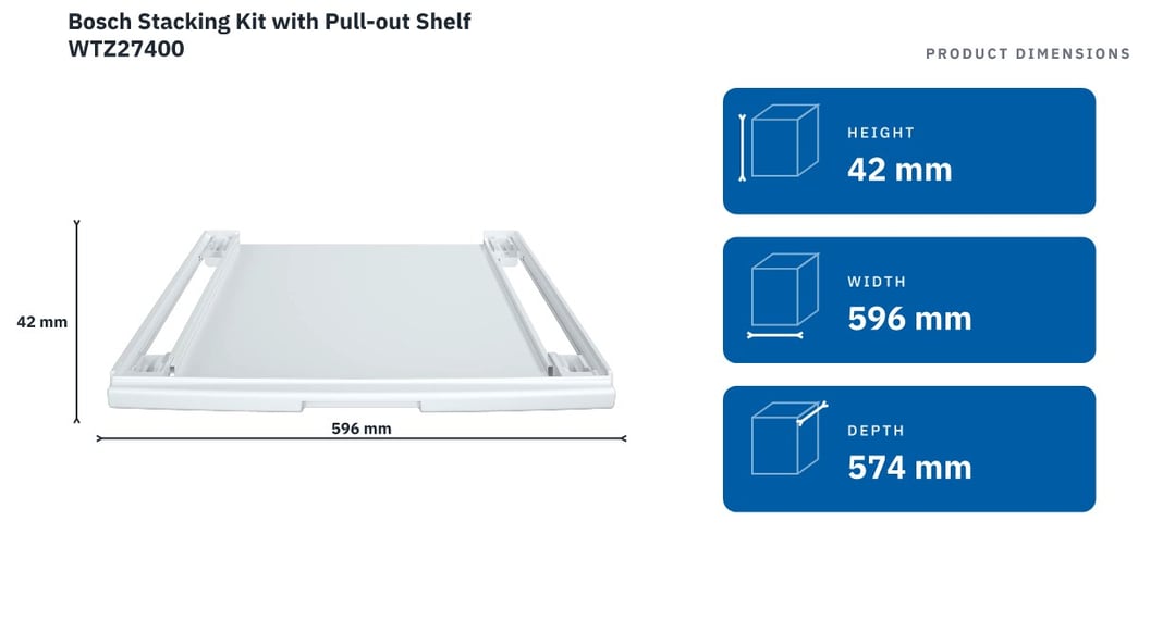 Bosch Stacking Kit with Pull-out Shelf WTZ27400 — product dimensions