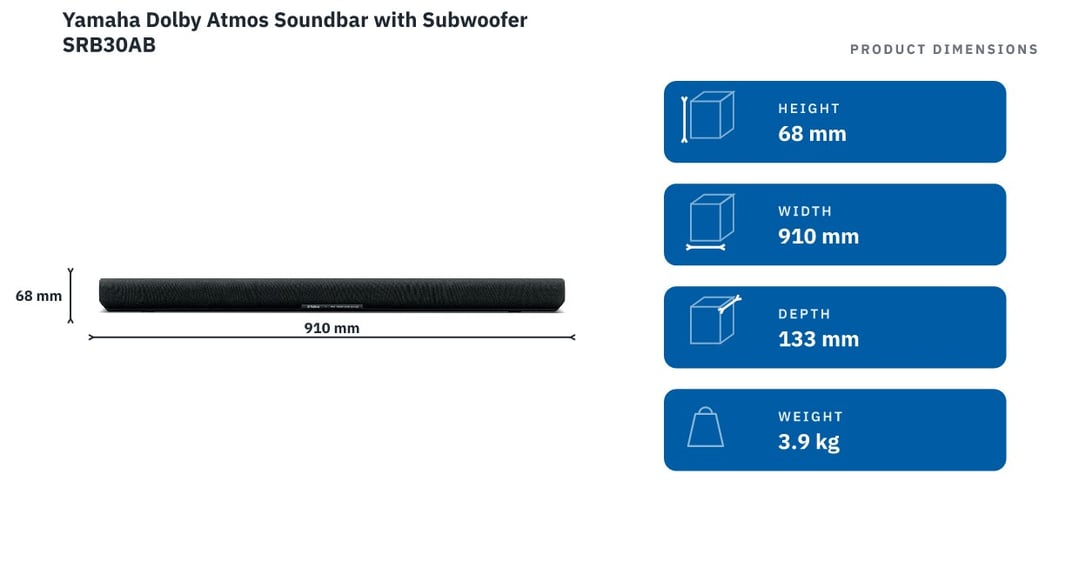 Yamaha Dolby Atmos Soundbar with Subwoofer SRB30AB