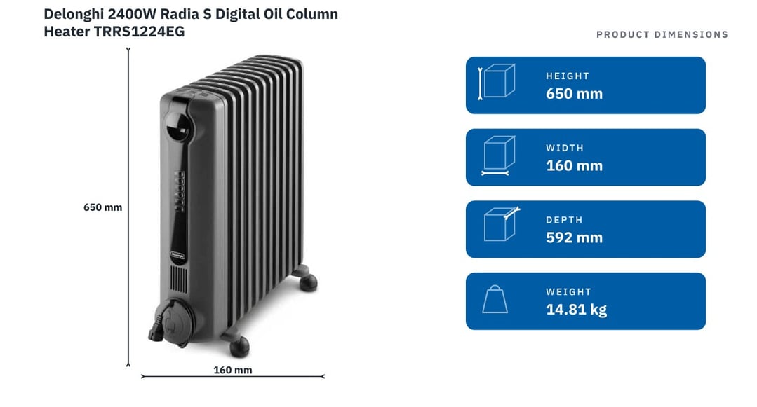 Delonghi 2400W Radia S Digital Oil Column Heater TRRS1224EG