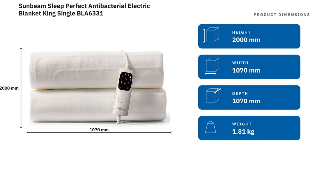 Sunbeam Sleep Perfect Antibacterial Electric Blanket King Single BLA6331