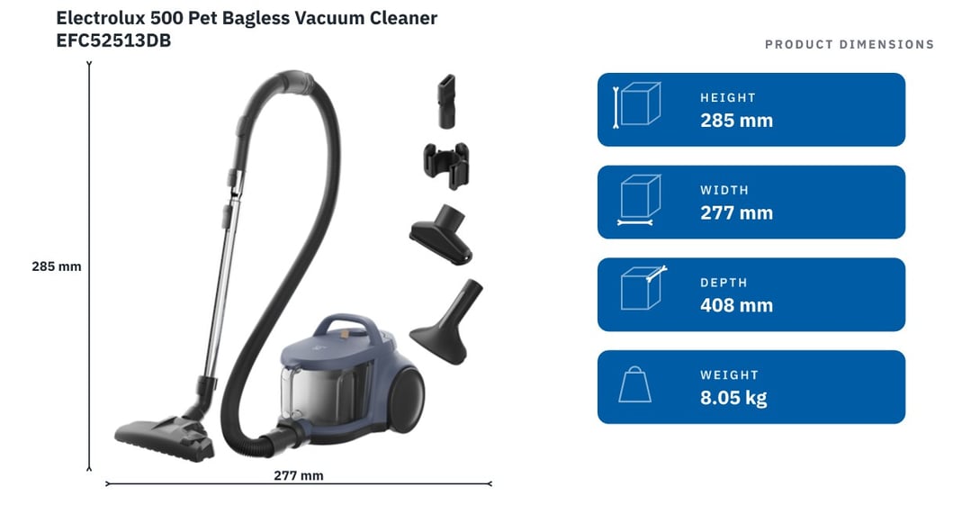 Electrolux 500 Pet Bagless Vacuum Cleaner EFC52513DB — product dimensions