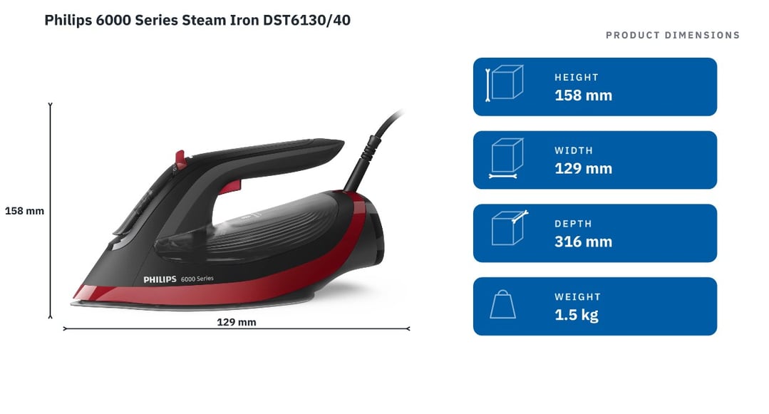 Philips 6000 Series Steam Iron DST6130/40 — product dimensions