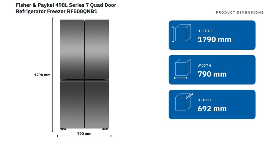 Fisher & Paykel 498L Series 7 Quad Door Refrigerator Freezer RF500QNB1