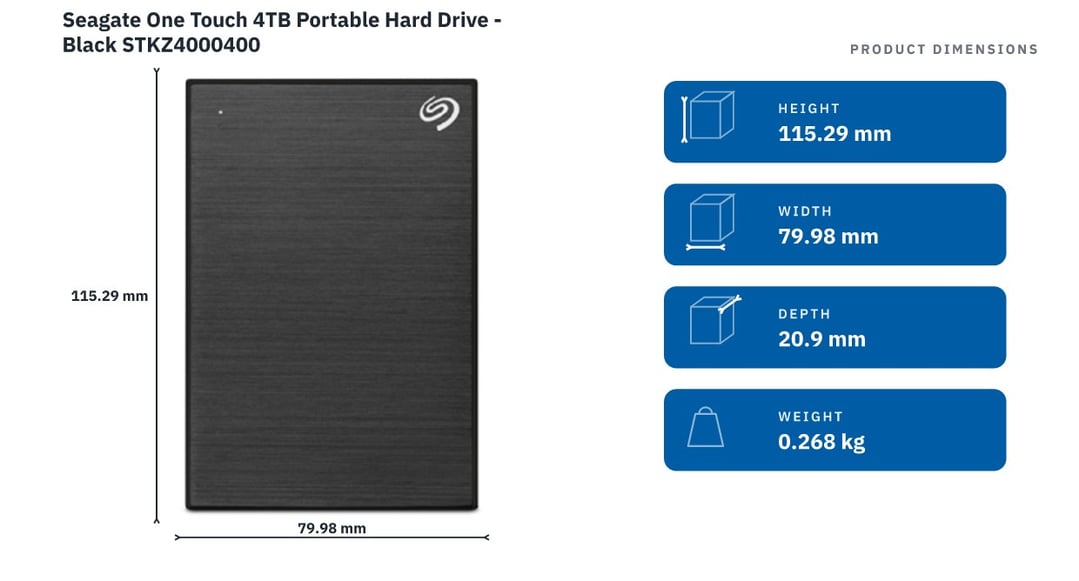Seagate One Touch 4TB Portable Hard Drive - Black STKZ4000400