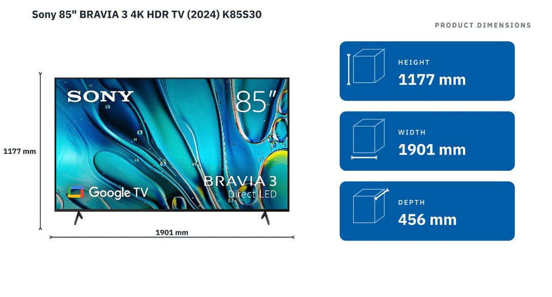 Sony 85" BRAVIA 3 4K HDR TV (2024) K85S30 — product dimensions