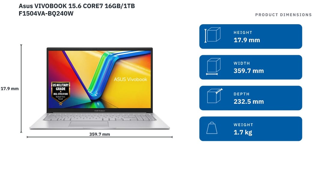 Asus Vivobook 15.6" FHD Core 7, 16GB/1TB SSD Laptop F1504VA-BQ240W