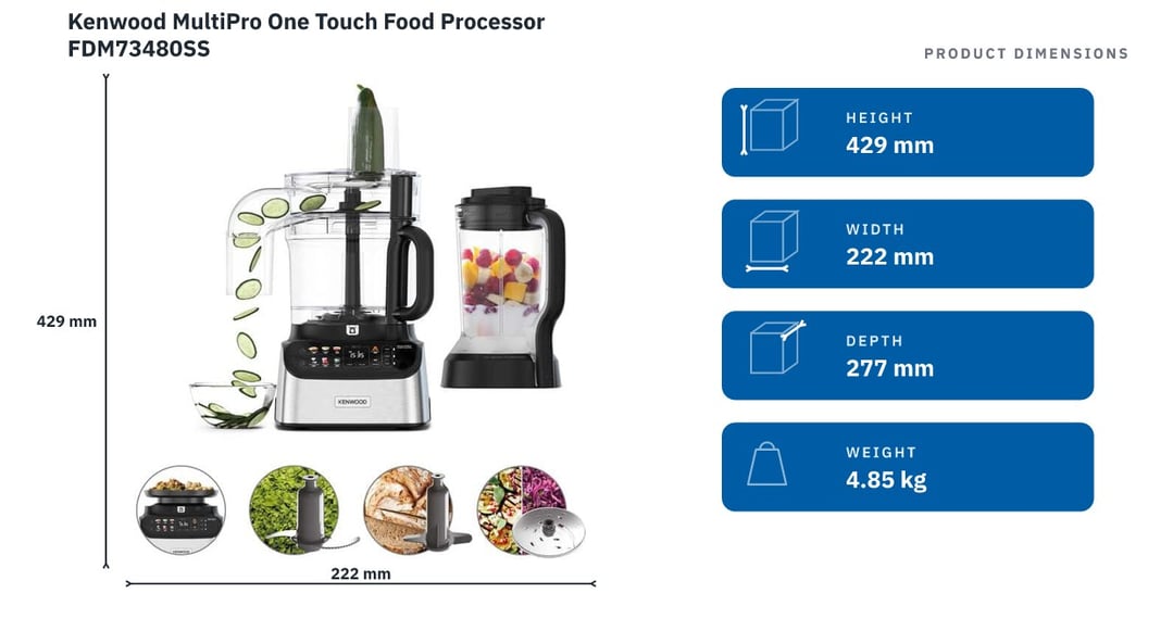 Kenwood MultiPro One Touch Food Processor FDM73480SS — product dimensions