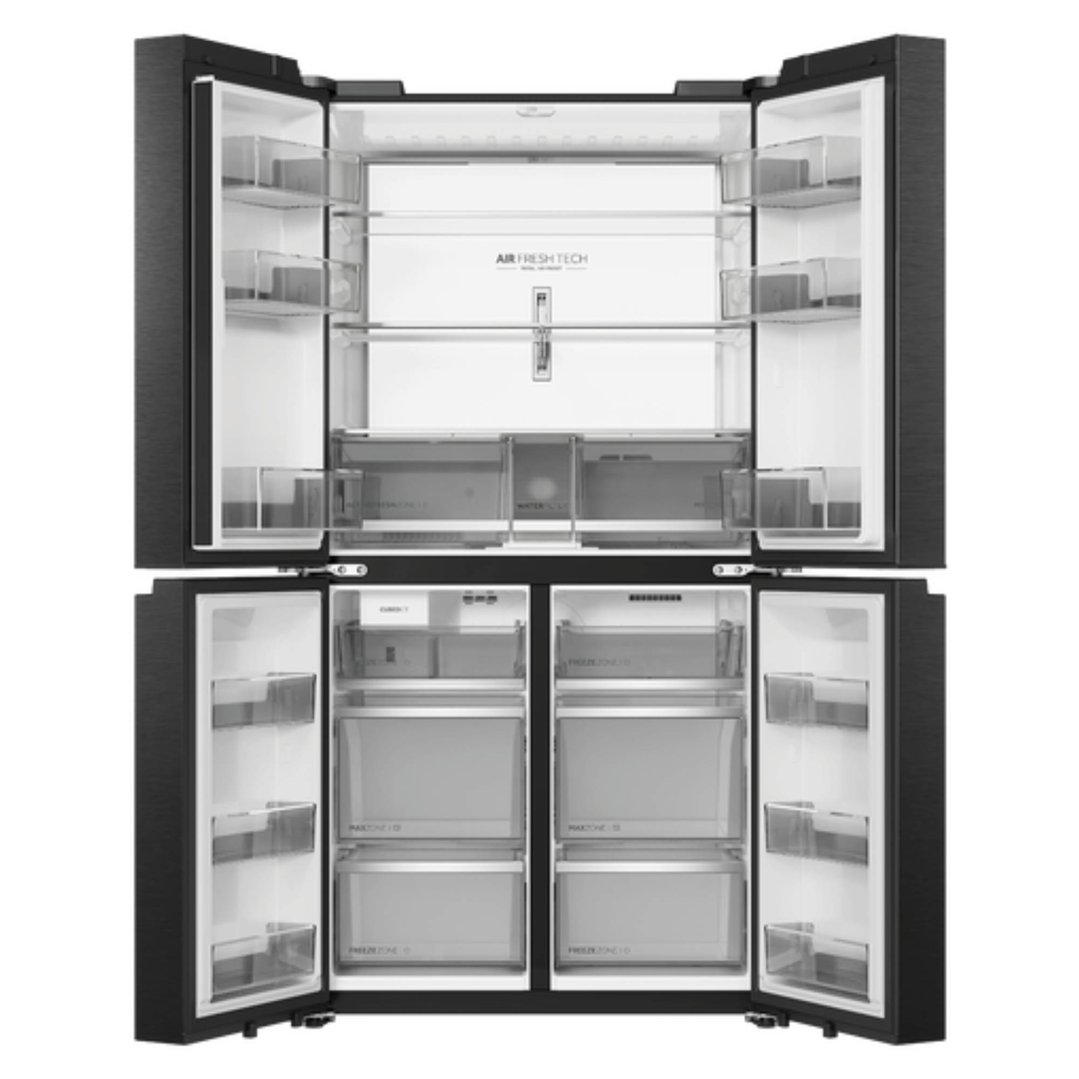 Haier 672L, Quad Door Refrigerator Freezer, Ice & Water, Plumbed, Black HRF690YPC