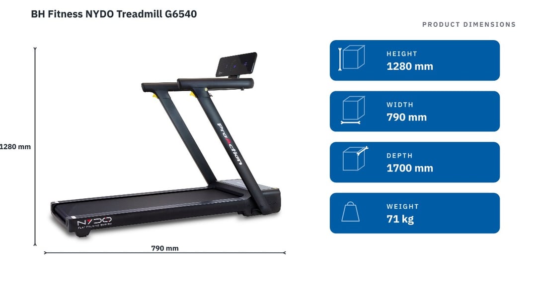 BH Fitness NYDO Treadmill G6540 — product dimensions