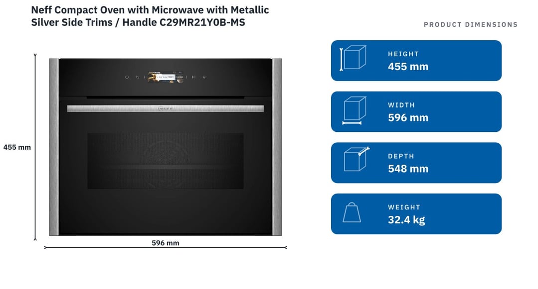 Neff Compact Oven with Microwave with Metallic Silver Side Trims / Handle C29MR21Y0B-MS