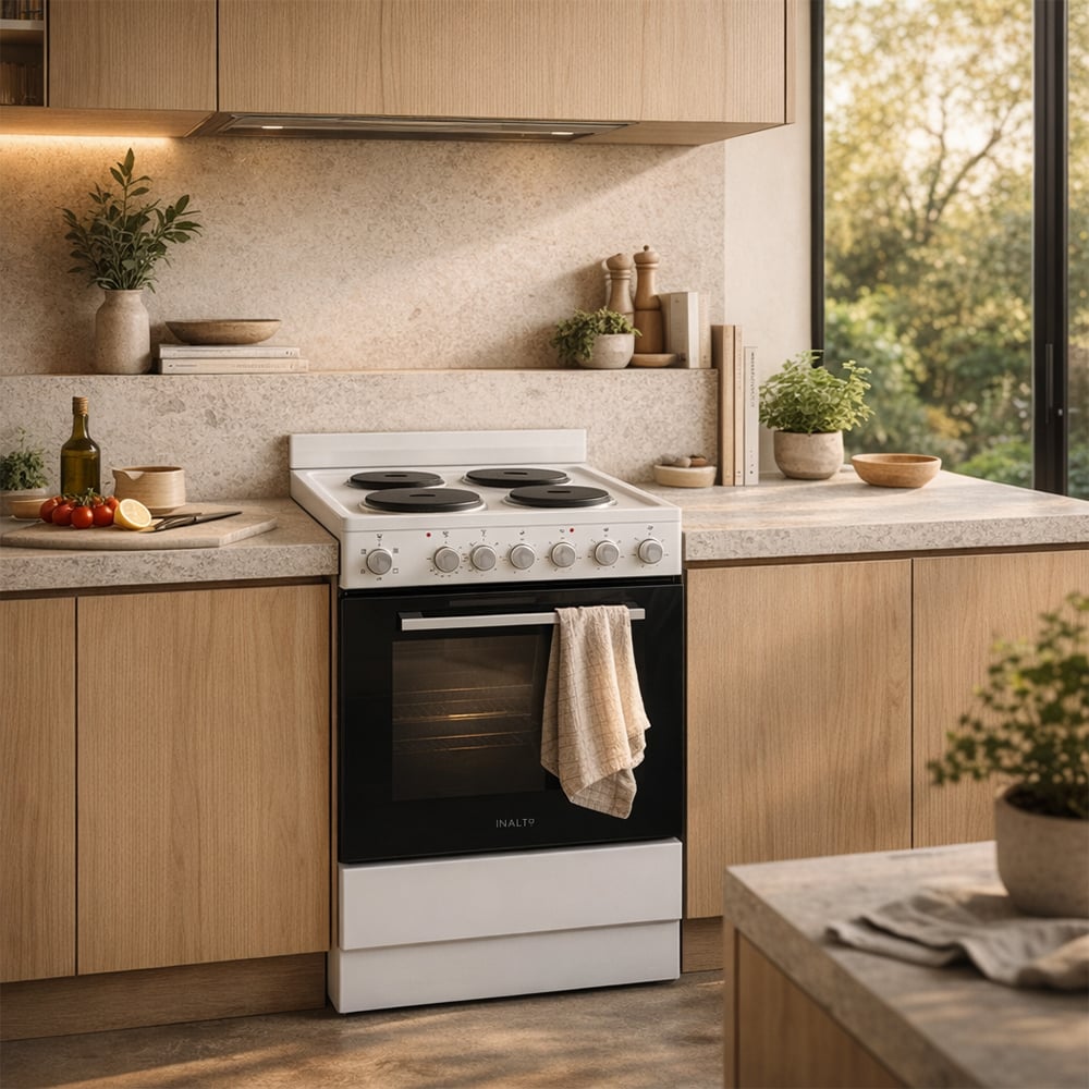 Inalto 54cm White Freestanding Oven with Electric Cooktop I54OSEW
